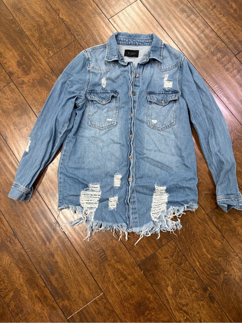 Distressed Light Blue Denim Jacket by Rise. jeans